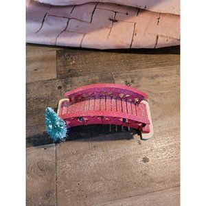 Village xmas red Bridge tree lights snow decor acc